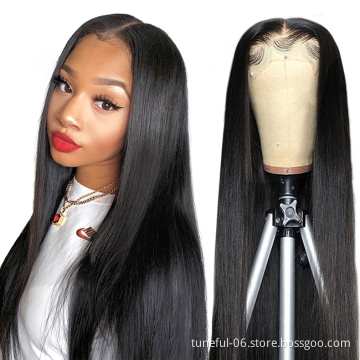 China Natural Color Long Swiss Lace Straight Hair Wig For Black Women 100% Raw Indian Human Hair Lace Front Wig